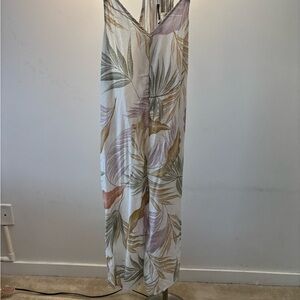 Tahari Leaf Print Dress in Cream and Purple